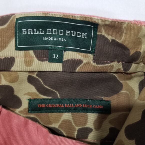 Ball And Buck Shorts Mens 32 The 6 Point Short Pink Chino Hunting Shooting USA - Picture 3 of 8